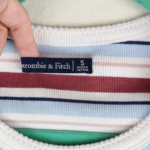 Abercrombie & Fitch Striped Ribbed Elbow Sleeve Tee Red White Blue sz S - Picture 5 of 8